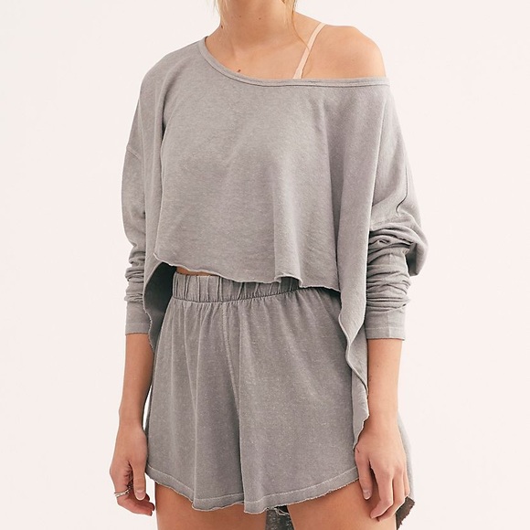 Free People Other - Free People Gray Washed Cropped Lounge Top and Shorts Set